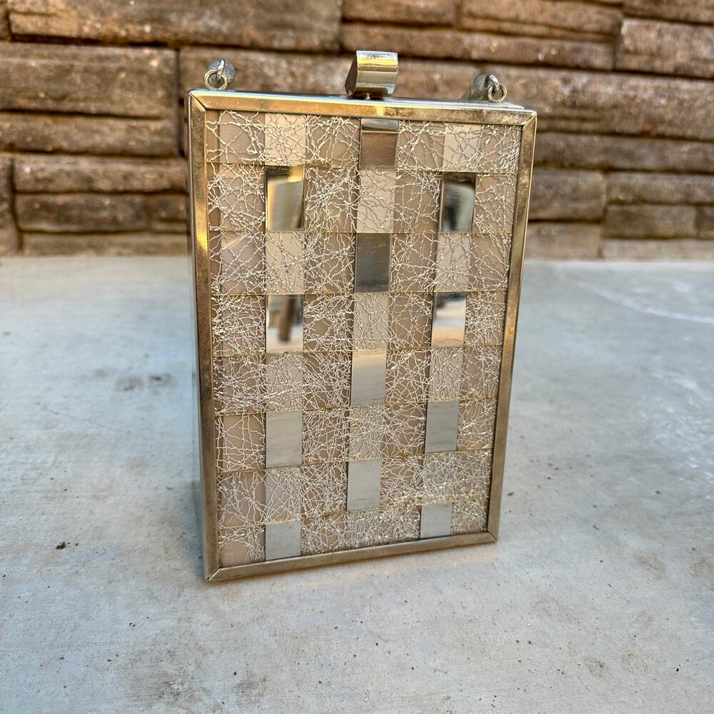 Vintage 1950’s Dorset Rex Chrome Lattice Mirrored Pyramid Lucite Handbag